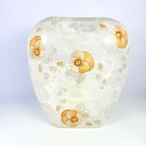 Vintage Cream Large Floral Porcelain Crackle Glaze Pillow Vase 12” X 9” X 3.5”